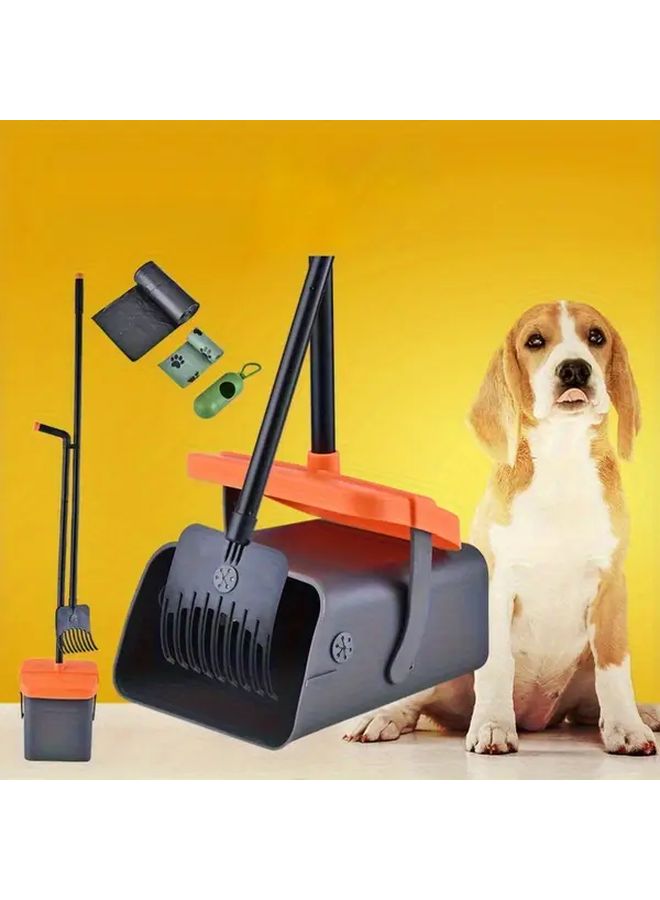 Gray Orange Rotating Dog Poop Scooper Kit With Rake Adjustable 46 Inch Handle 35 Bags - Image 2